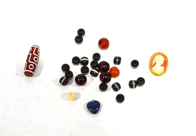 Group of Chinese Tibetan Dzi Beads & Others