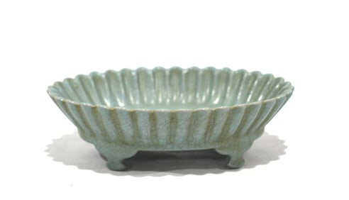 Chinese Lotus Form Oval Shape Celadon Dish