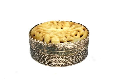Chinese Silver & Jade Oval Shape Box