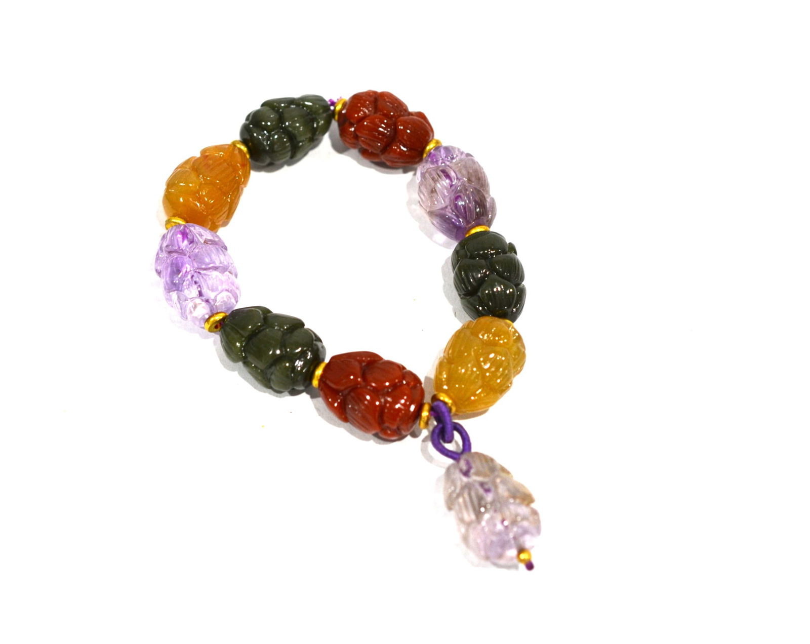 Chinese Carved Muticolor Gem Stone Bracelet (1 of 6)