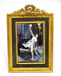 Bronze Framed Large French Enamel Plaque, Signed