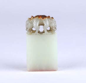 A Carved White Jade Dragon Seal