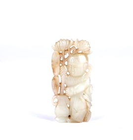 A Carved Jade Figure w Lotus