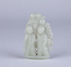 A White Jade Carving of Double Figures