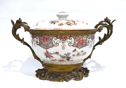 A Gilt Bronze Mounted Famille Rose Bowl & Cover
