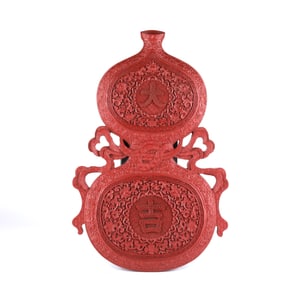 A Carved Cinnabar Double Gourd Wall Plaque