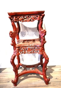 A Chinese Red Lacquered Carved Stand