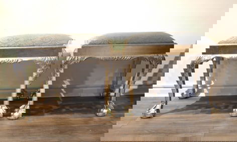 Pr Silver Leaf Hand Carved Wood Stools