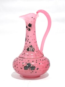 Early Pink Opaline Silver Overlay Pitcher