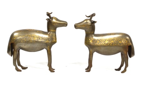 Pr Persian Qajar Gold Damascened Steel Ibex