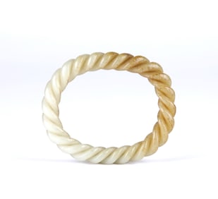 A Carved Celadon Jade Rope Twist Bangle