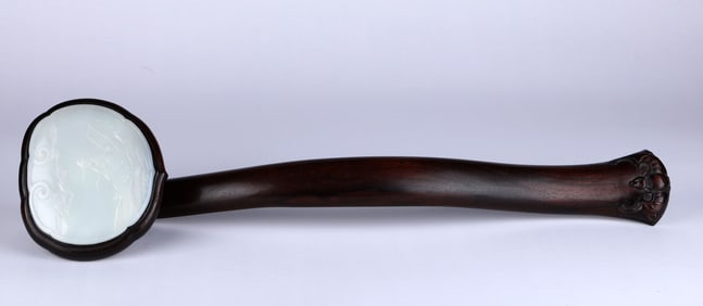A White Jade Insert Wood Ruyi Scepter