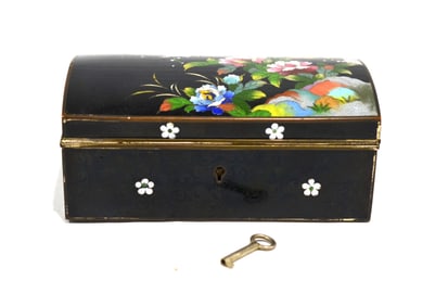 A Dome Shape Cloisonne Floral Box w Key