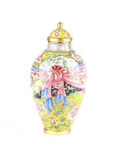 An Enamel on Copper Covered Vase
