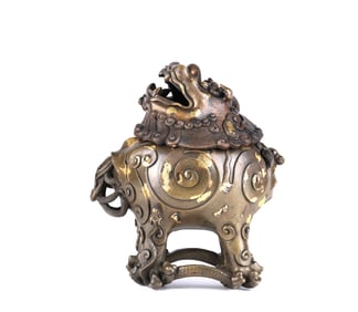 A Gold Splashed Bronze Luduan Censer & Cover