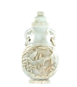 A Pale Green & White Jade Vase & Cover