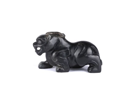 A Black & Celadon Jade Figure of Mythical Beast