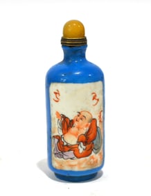A Famille Rose Blue Ground Snuff Bottle