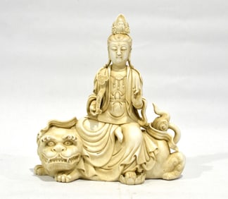 A White Glazed Buddha Figure & Foo Lion