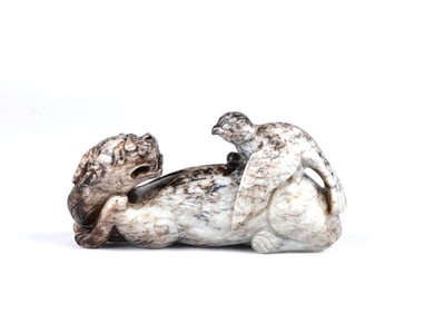 A Black & White Jade Figure Group