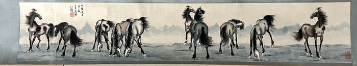 Chinese Hand Scroll Painting of Horses