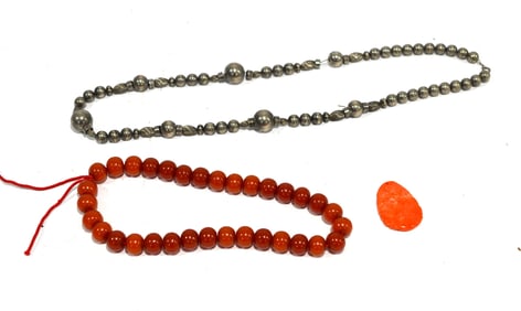 Two Beads Necklaces & A Carved Pendant