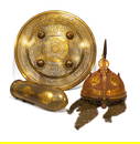 3 Islamic Gold Inlaid Shield, Helmet & Arm Guard