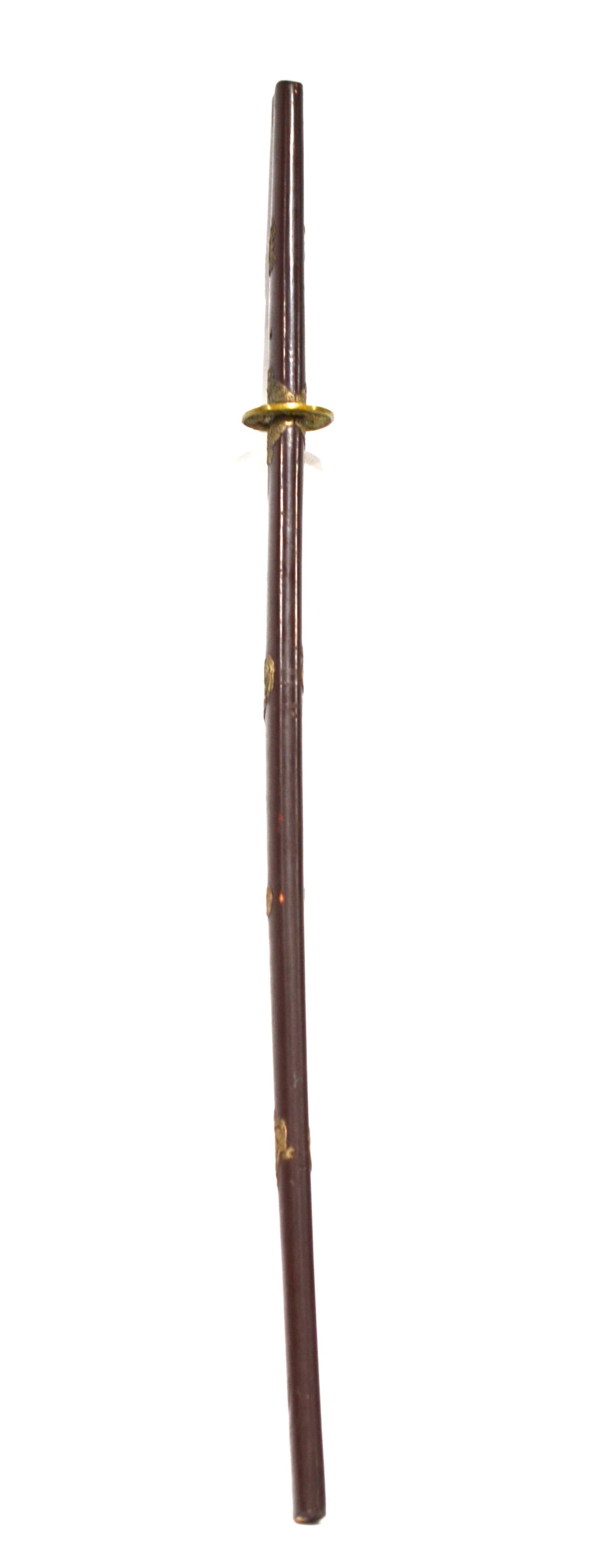Japanese Sword: Japanese sword with lacquered wood scabbard and decorated with brass dragons, phoenixes and others. 41"L