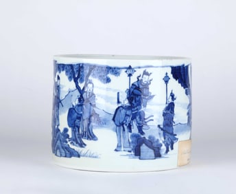 Chinese Blue & White Cylindrical Brush Pot