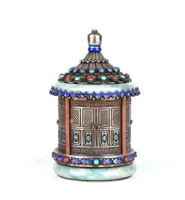 Chinese Filigree Silver Enamel Tea Caddy
