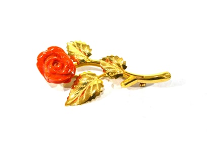 18K Gold Mounted Coral Pin