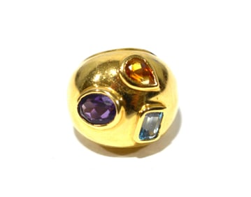 Gold Ring w Amethyst, Topaz & Aquamarine Stones