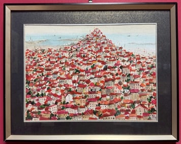 Framed Painting of Red Roof Houses