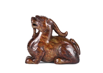 Chinese Bronze Jade Figure of Mythical Beast