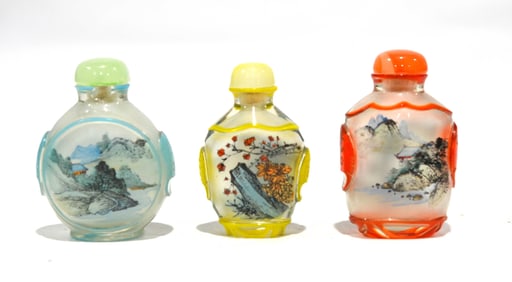 Three Reverse Painted Perking Glass Snuff Bottles