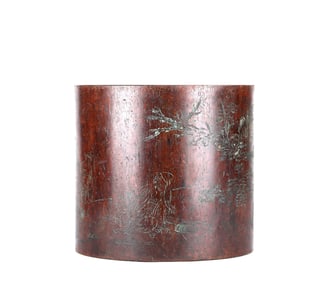 Chinese Incised Wood Brush Pot