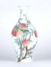 Chinese Famille Rose Olive Shape Vase