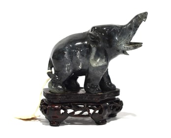 A Chinese Dark Green Jade Elephant