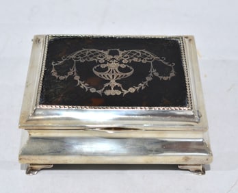 English Silver Box w/ Silver Inlaid Top