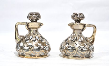 Pr of Silver Overlay Decanters