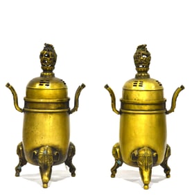 Pr Chinese Bronze Censers w. Covers