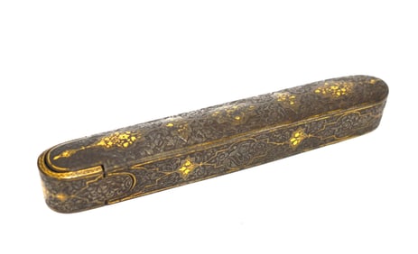 Antique Persian Gold Inlaid Iron Pen Box