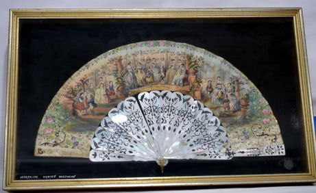 19th C. Framed Painted Fan