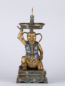 Chinese Bronze Cloisonne Figure Candle Stick