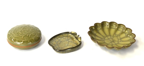 Three Chinese Celadon Glazed Porcelain Pieces