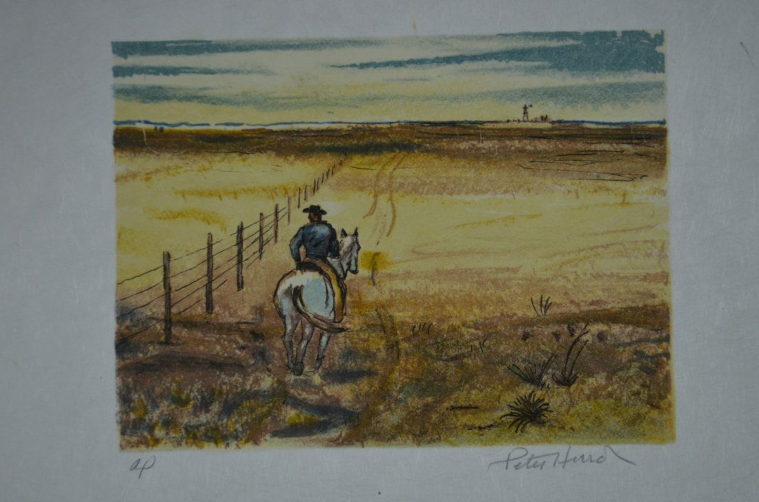 Peter Hurd, "Fence Rider" Lithograph: Peter Hurd, "Fence Rider", lithograph. AP Signed Image:11"x12.5"