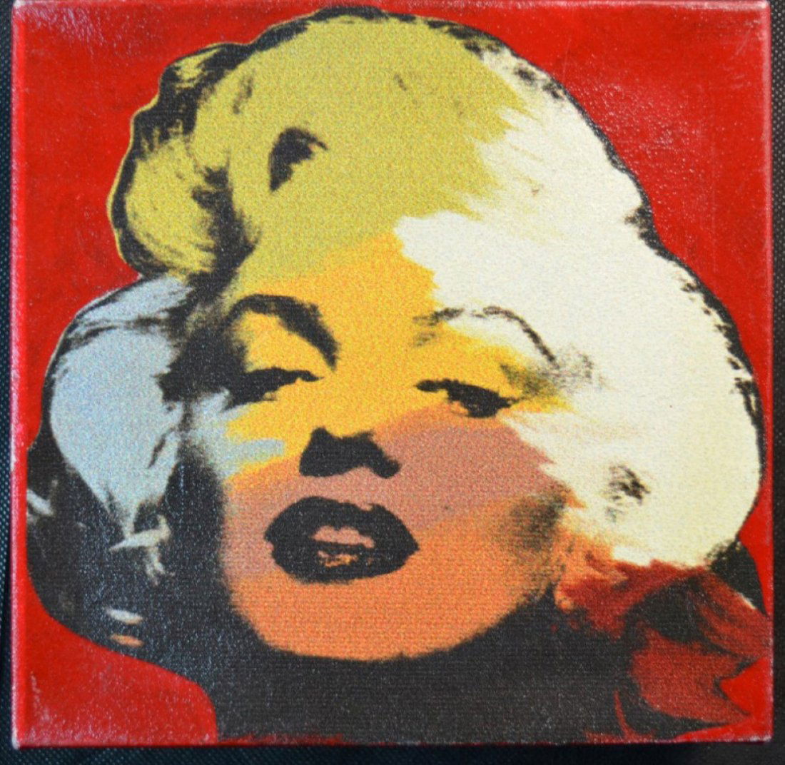 Steve Kaufman "Mini Marilyn" Oil & Silkscreen on Canvas: Steve Kaufman, "Mini Marilyn", original (red) oil and silkscreen on canvas, 2004. Comes with certificate of authenticity (COA). Signed. 8" x 8"