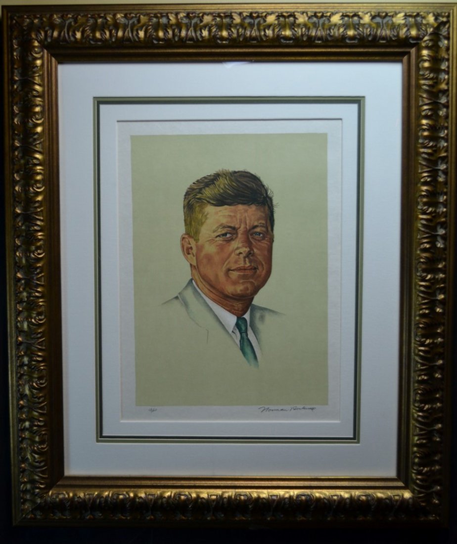 Norman Rockwell, "John Kennedy", Lithograph: Norman Rockwell, "John Kennedy", lithograph, 1972. AP. Signed. Image: 15" x 20", Frame: 30" x 35.5"