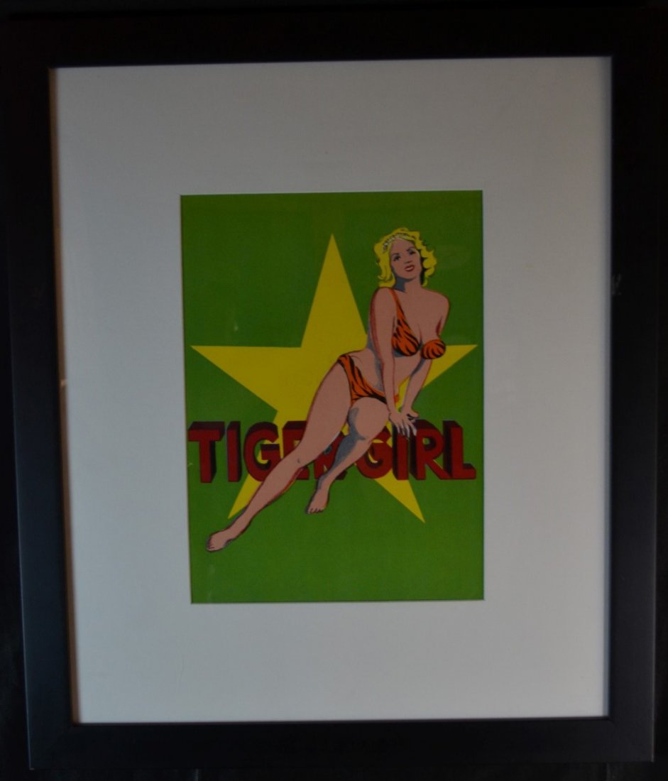 Mel Ramos, "Tiger Girl", Lithograph: Mel Ramos, "Tiger Girl", offset lithograph. No visible signature (has not been examined out of frame). Image: 11" x 15", Frame: 23" x 27"