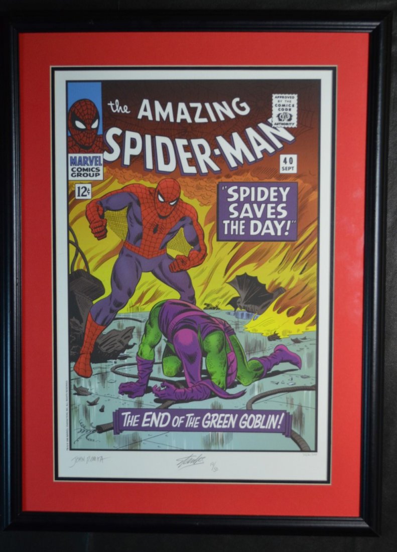 Stan Lee, "Amazing Spiderman", Autographed Lithograph: Stan Lee, "Amazing Spiderman", Lithograph. Autographed by John Romita and Stan Lee. Edition: 41/50. Image: 15" x 23", Frame: 21.5" x 29"